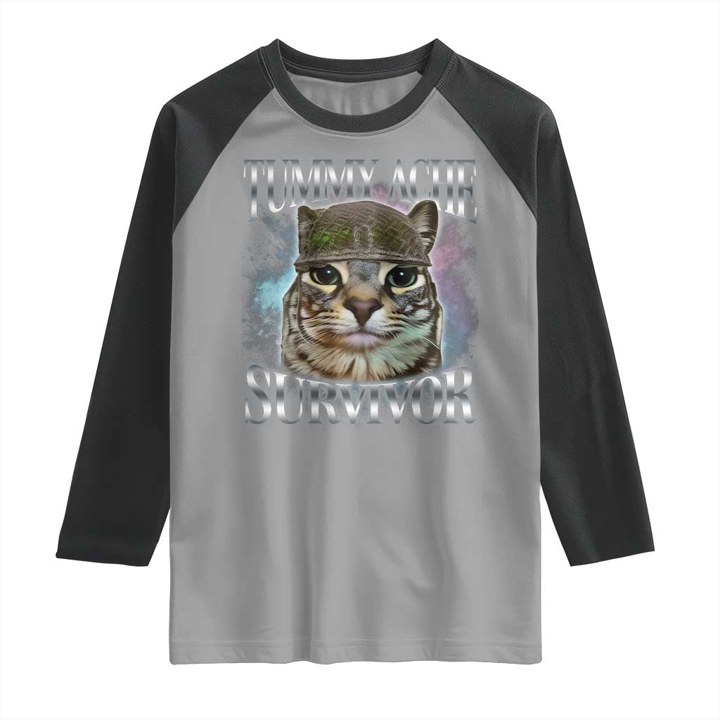Tummy Ache Survivor Cat Meme Raglan Shirt Vintage 90s Graphic Funny Stomach Issues Bootleg - Wonder Print Shop