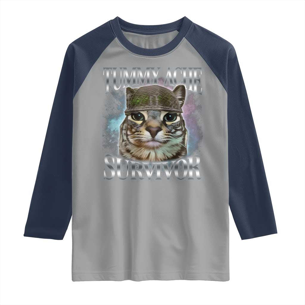 Tummy Ache Survivor Cat Meme Raglan Shirt Vintage 90s Graphic Funny Stomach Issues Bootleg - Wonder Print Shop
