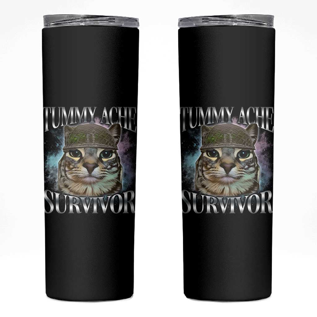 Tummy Ache Survivor Cat Meme Skinny Tumbler Vintage 90s Graphic Funny Stomach Issues Bootleg - Wonder Print Shop