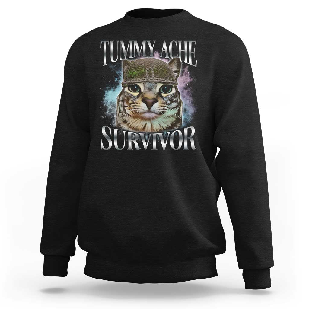 Tummy Ache Survivor Cat Meme Sweatshirt Vintage 90s Graphic Funny Stomach Issues Bootleg - Wonder Print Shop