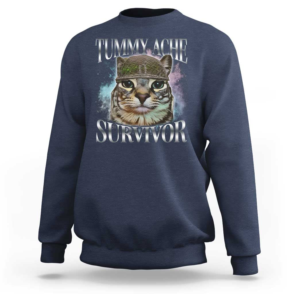 Tummy Ache Survivor Cat Meme Sweatshirt Vintage 90s Graphic Funny Stomach Issues Bootleg - Wonder Print Shop