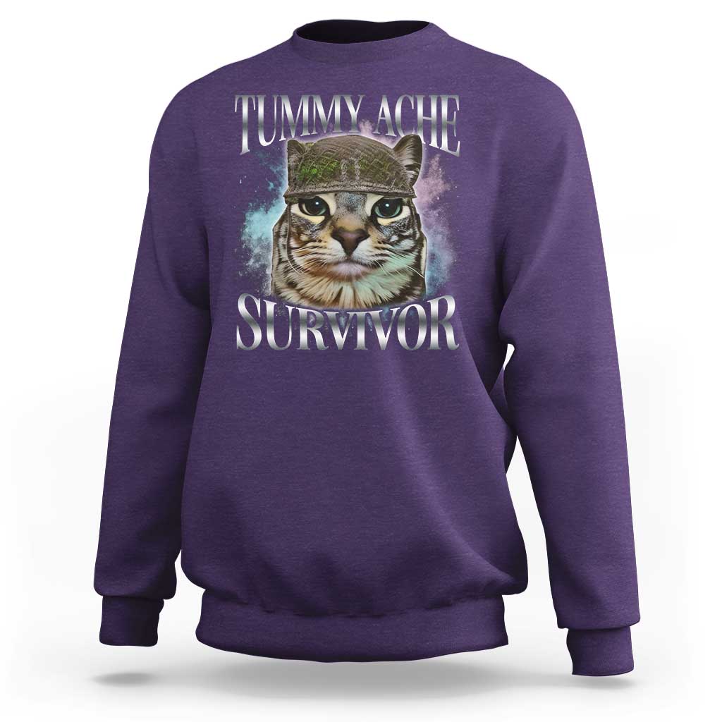 Tummy Ache Survivor Cat Meme Sweatshirt Vintage 90s Graphic Funny Stomach Issues Bootleg - Wonder Print Shop