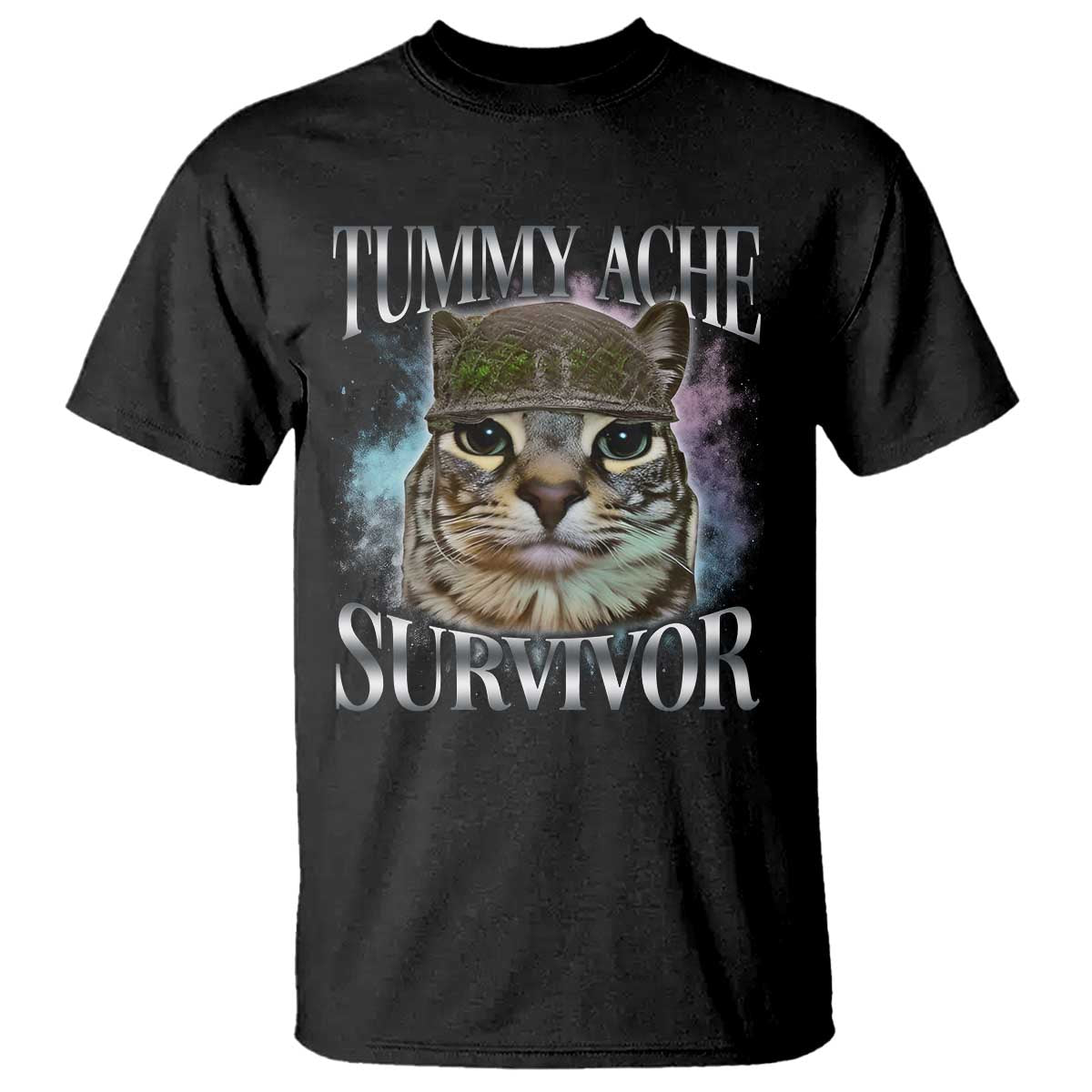 Tummy Ache Survivor Cat Meme T Shirt Vintage 90s Graphic Funny Stomach Issues Bootleg - Wonder Print Shop