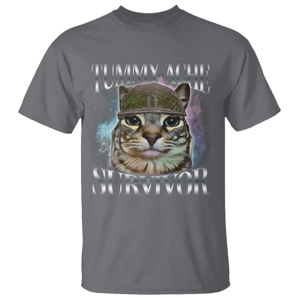 Tummy Ache Survivor Cat Meme T Shirt Vintage 90s Graphic Funny Stomach Issues Bootleg - Wonder Print Shop