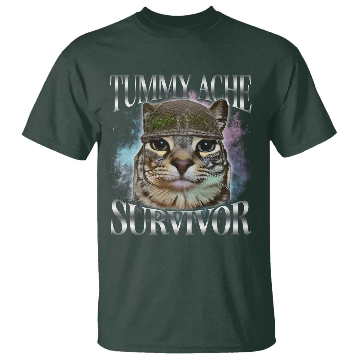 Tummy Ache Survivor Cat Meme T Shirt Vintage 90s Graphic Funny Stomach Issues Bootleg - Wonder Print Shop