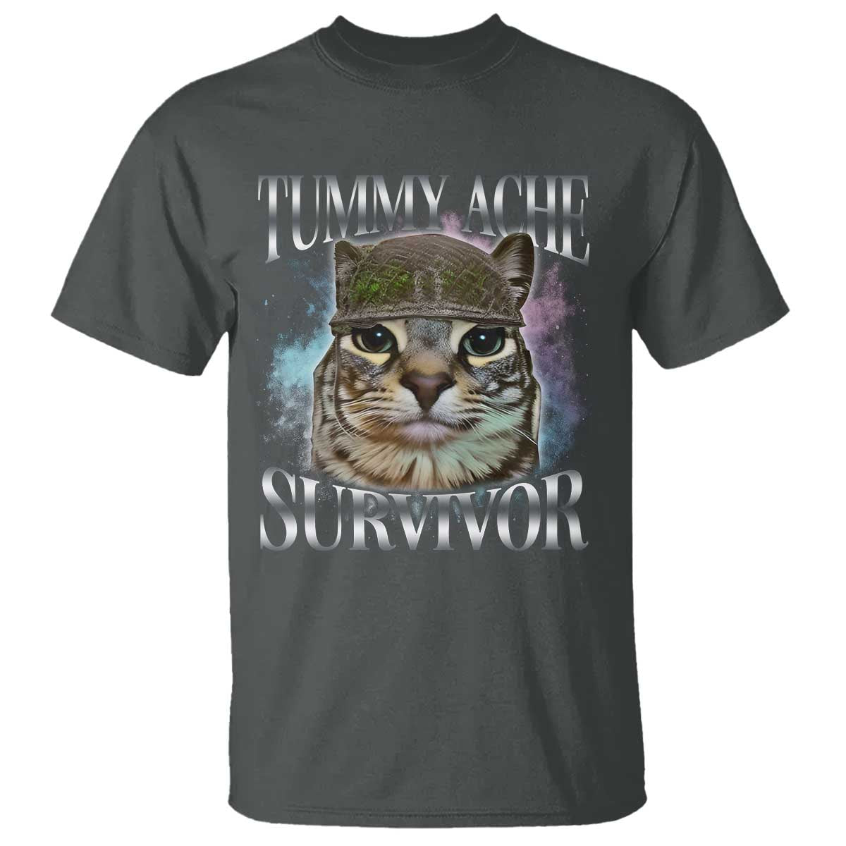 Tummy Ache Survivor Cat Meme T Shirt Vintage 90s Graphic Funny Stomach Issues Bootleg - Wonder Print Shop