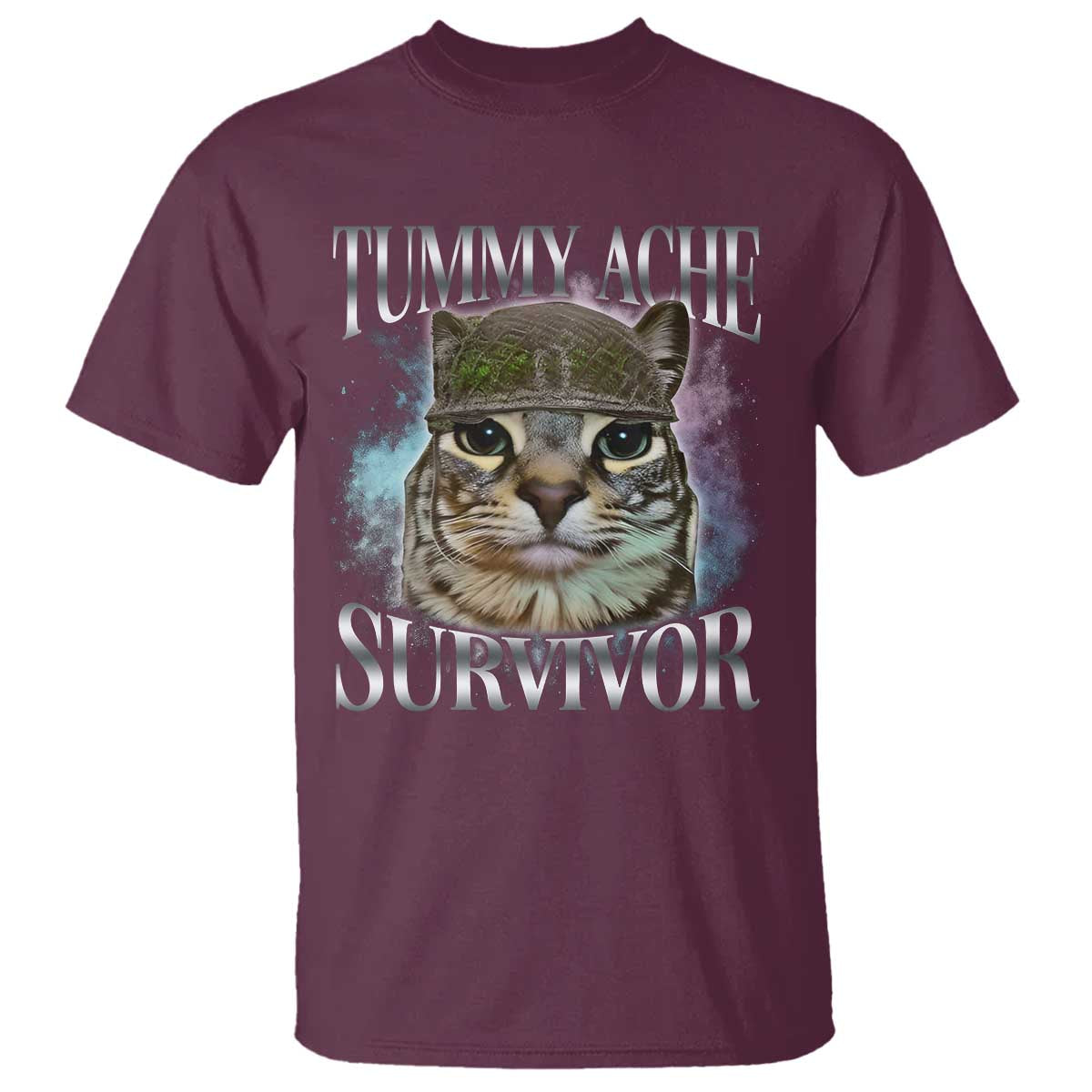 Tummy Ache Survivor Cat Meme T Shirt Vintage 90s Graphic Funny Stomach Issues Bootleg - Wonder Print Shop