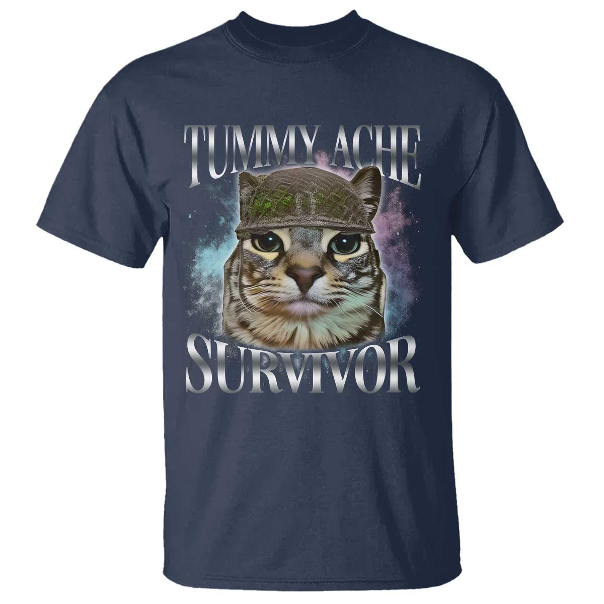 Tummy Ache Survivor Cat Meme T Shirt Vintage 90s Graphic Funny Stomach Issues Bootleg - Wonder Print Shop