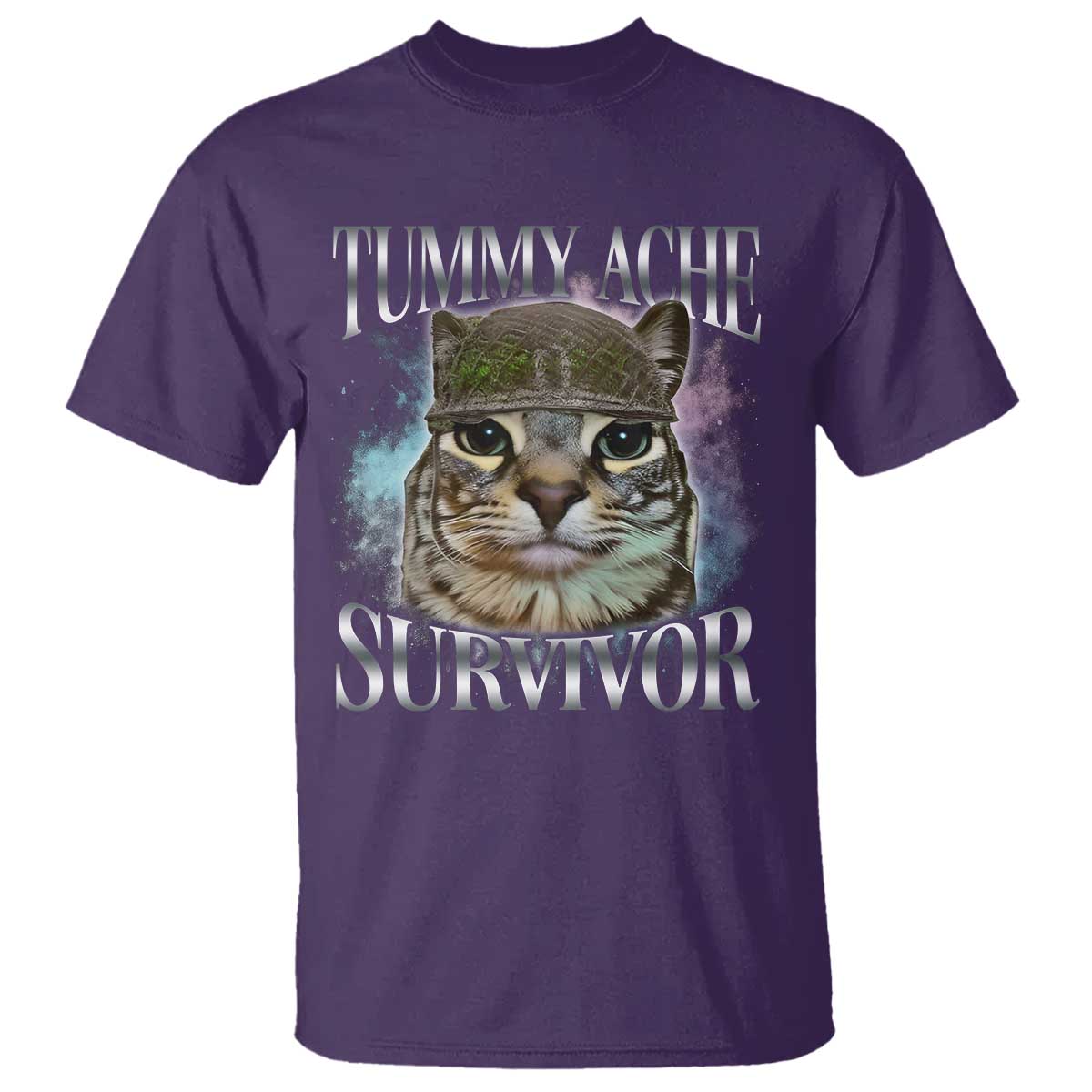 Tummy Ache Survivor Cat Meme T Shirt Vintage 90s Graphic Funny Stomach Issues Bootleg - Wonder Print Shop