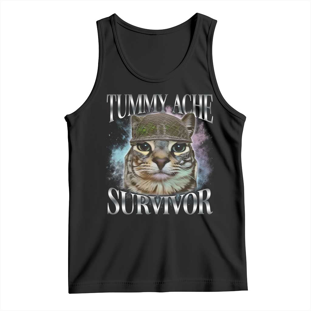 Tummy Ache Survivor Cat Meme Tank Top Vintage 90s Graphic Funny Stomach Issues Bootleg - Wonder Print Shop