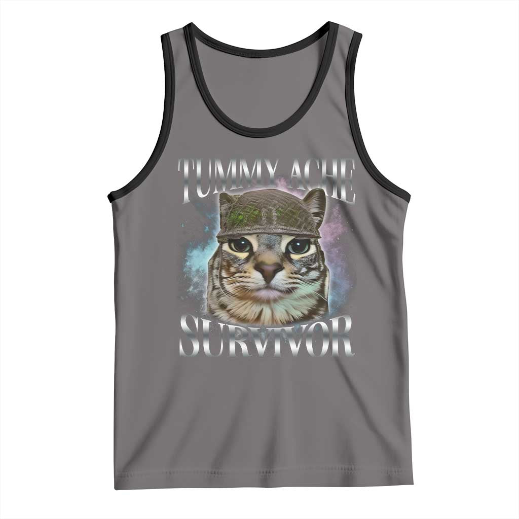 Tummy Ache Survivor Cat Meme Tank Top Vintage 90s Graphic Funny Stomach Issues Bootleg - Wonder Print Shop
