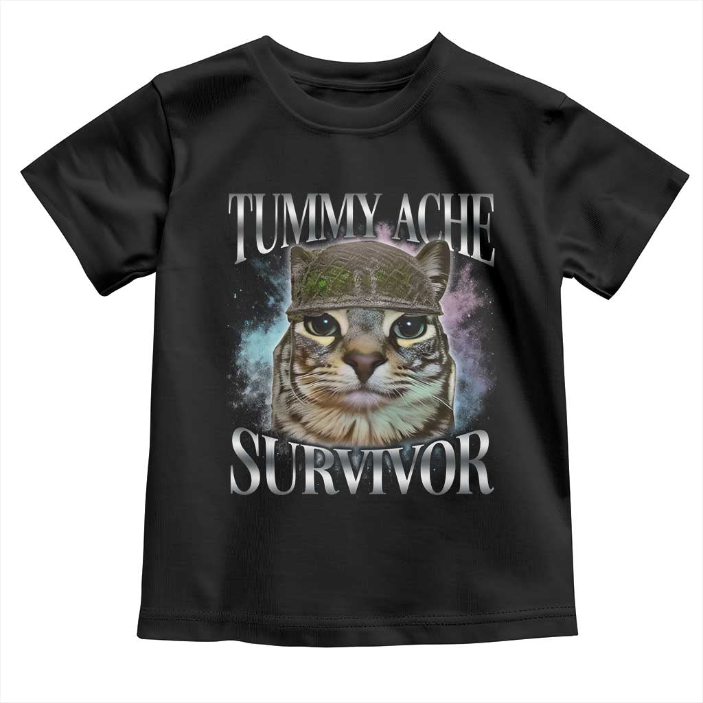 Tummy Ache Survivor Cat Meme Toddler T Shirt Vintage 90s Graphic Funny Stomach Issues Bootleg - Wonder Print Shop