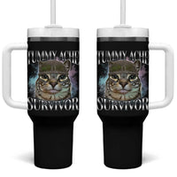 Tummy Ache Survivor Cat Meme Tumbler With Handle Vintage 90s Graphic Funny Stomach Issues Bootleg - Wonder Print Shop