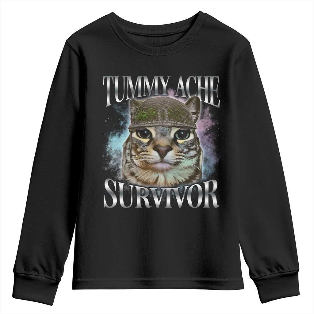 Tummy Ache Survivor Cat Meme Youth Sweatshirt Vintage 90s Graphic Funny Stomach Issues Bootleg - Wonder Print Shop
