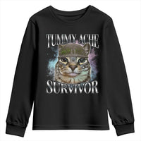 Tummy Ache Survivor Cat Meme Youth Sweatshirt Vintage 90s Graphic Funny Stomach Issues Bootleg - Wonder Print Shop