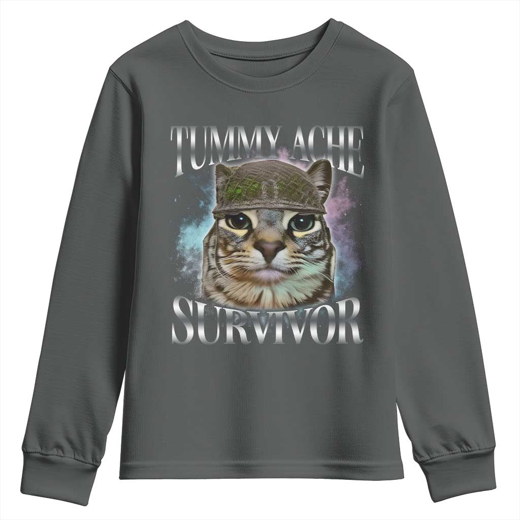 Tummy Ache Survivor Cat Meme Youth Sweatshirt Vintage 90s Graphic Funny Stomach Issues Bootleg - Wonder Print Shop