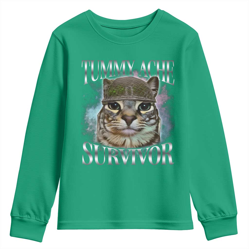 Tummy Ache Survivor Cat Meme Youth Sweatshirt Vintage 90s Graphic Funny Stomach Issues Bootleg - Wonder Print Shop