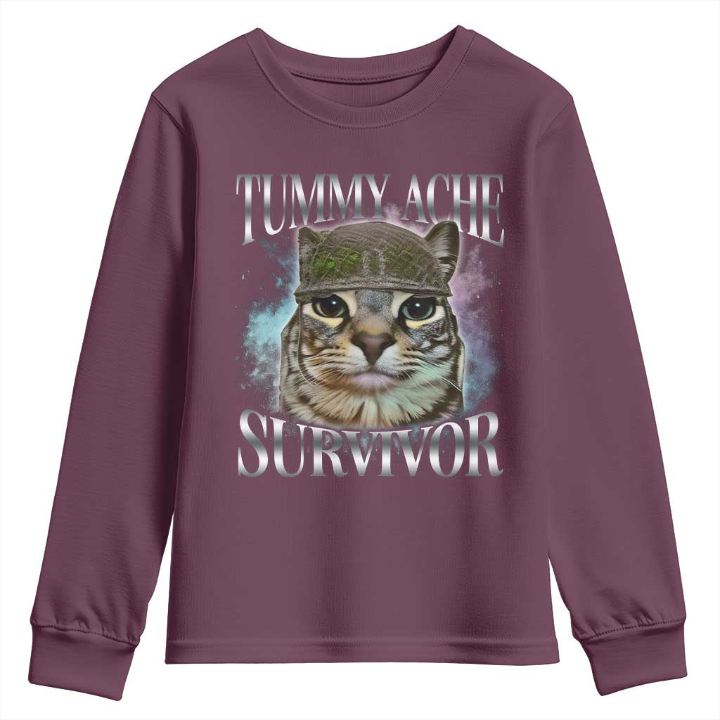 Tummy Ache Survivor Cat Meme Youth Sweatshirt Vintage 90s Graphic Funny Stomach Issues Bootleg - Wonder Print Shop