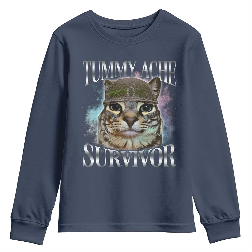 Tummy Ache Survivor Cat Meme Youth Sweatshirt Vintage 90s Graphic Funny Stomach Issues Bootleg - Wonder Print Shop