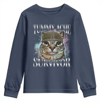 Tummy Ache Survivor Cat Meme Youth Sweatshirt Vintage 90s Graphic Funny Stomach Issues Bootleg - Wonder Print Shop