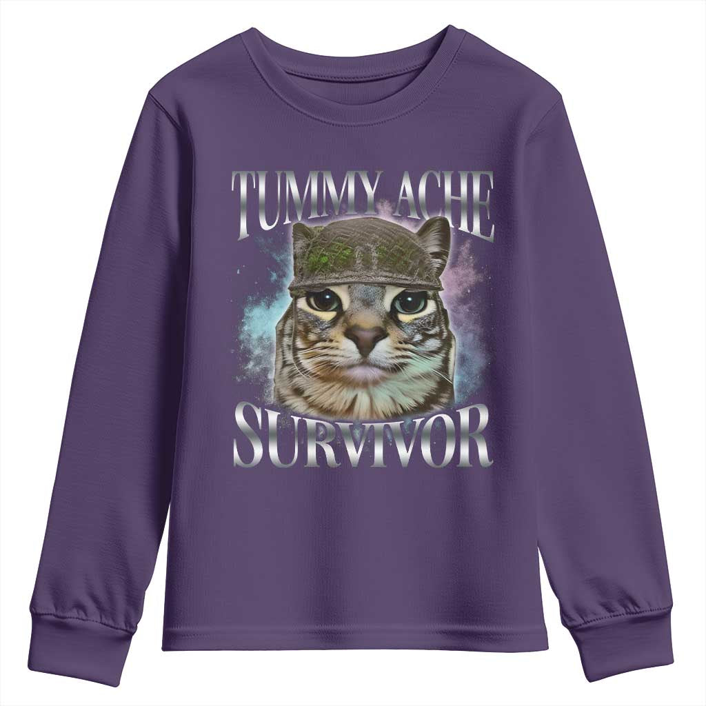 Tummy Ache Survivor Cat Meme Youth Sweatshirt Vintage 90s Graphic Funny Stomach Issues Bootleg - Wonder Print Shop