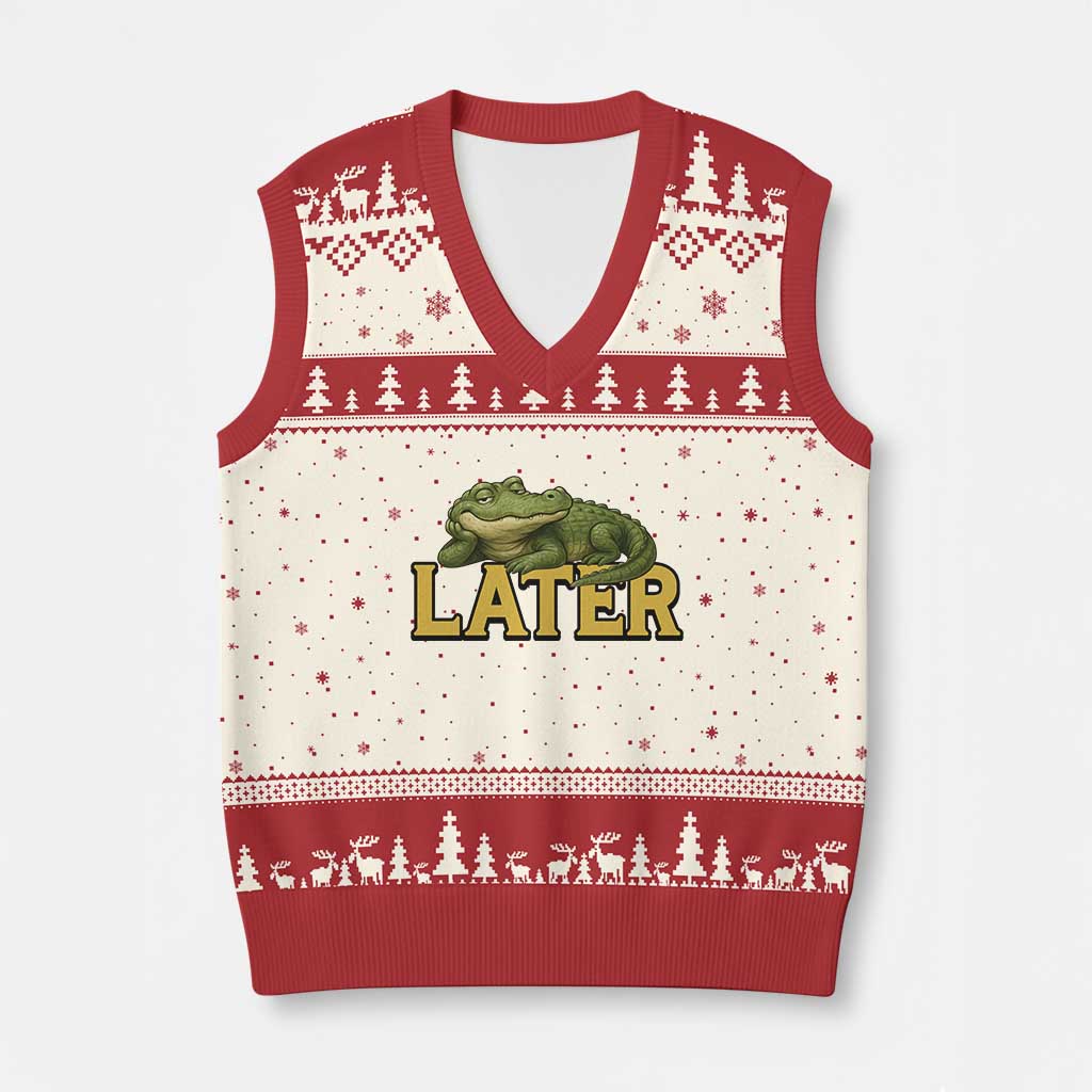 See You Later Alligator V-Neck Knit Sweater Vest Funny Teacher Meme Viral Quote - Wonder Print Shop