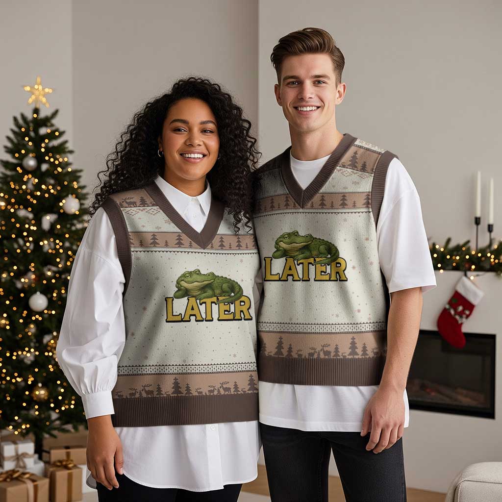 See You Later Alligator V-Neck Knit Sweater Vest Funny Teacher Meme Viral Quote - Wonder Print Shop