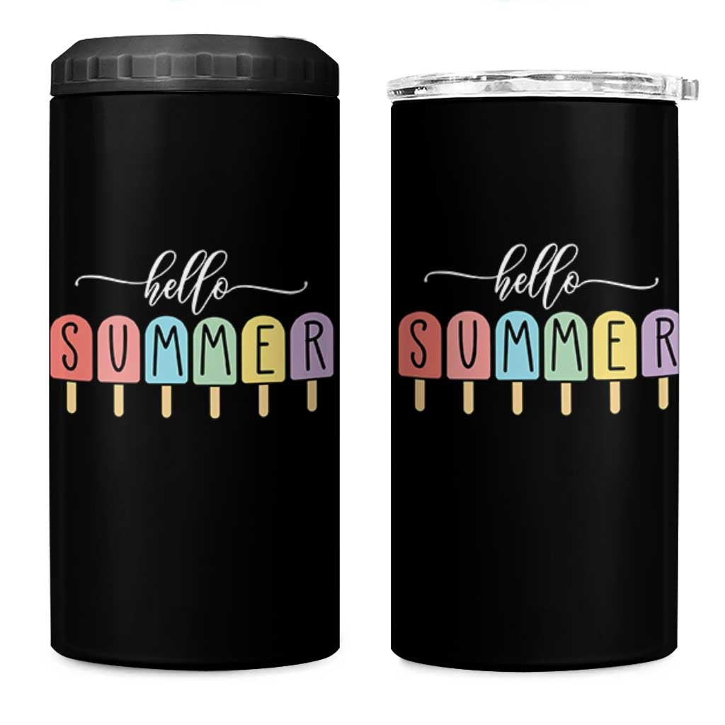 Hello Summer Vacation Ice Cream Popsicle Ice Lolly 4 in 1 Can Cooler Tumbler - Wonder Print Shop