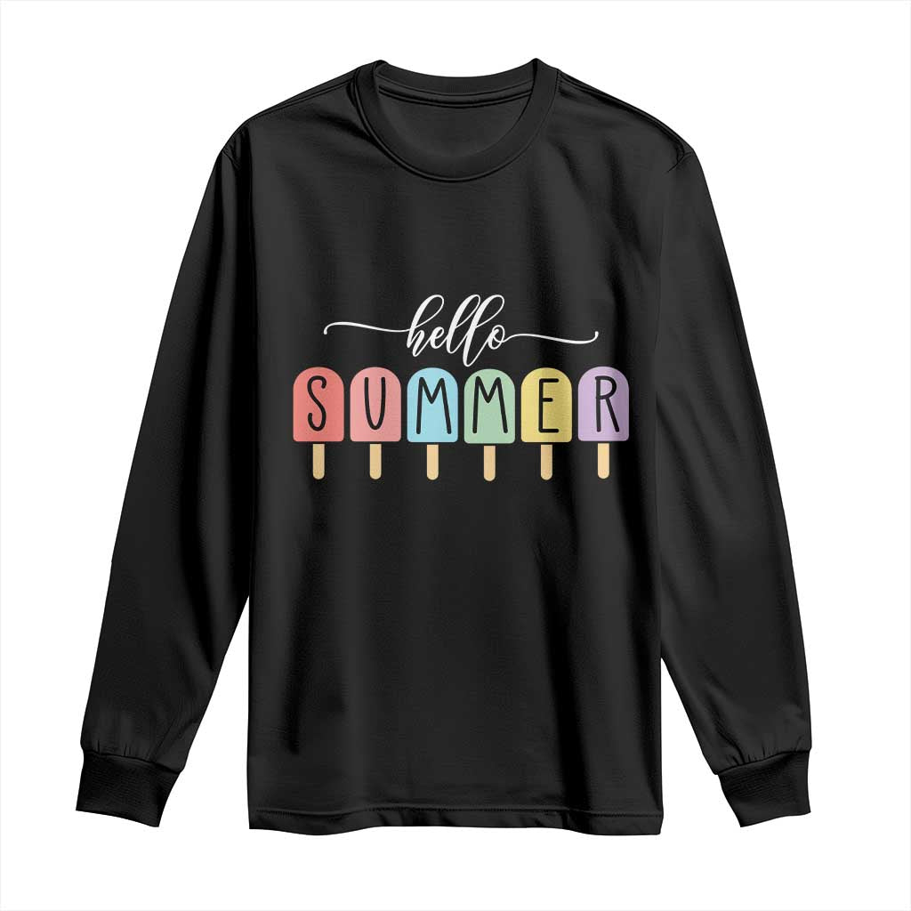 Hello Summer Vacation Ice Cream Popsicle Ice Lolly Long Sleeve Shirt - Wonder Print Shop