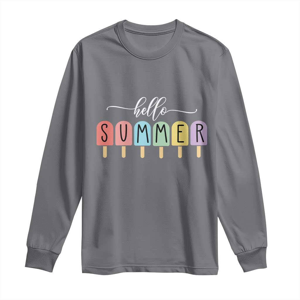 Hello Summer Vacation Ice Cream Popsicle Ice Lolly Long Sleeve Shirt - Wonder Print Shop