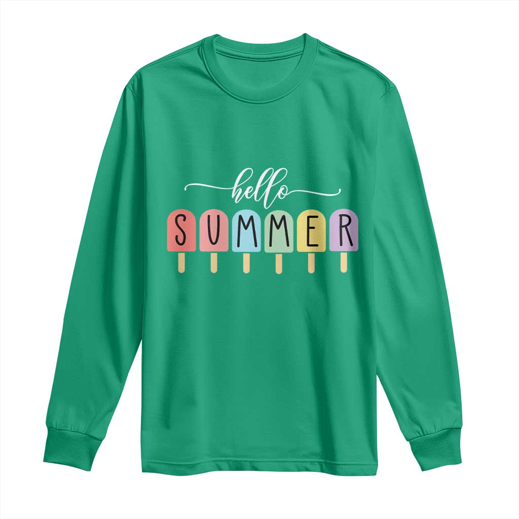 Hello Summer Vacation Ice Cream Popsicle Ice Lolly Long Sleeve Shirt - Wonder Print Shop