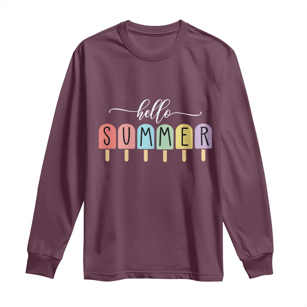 Hello Summer Vacation Ice Cream Popsicle Ice Lolly Long Sleeve Shirt - Wonder Print Shop