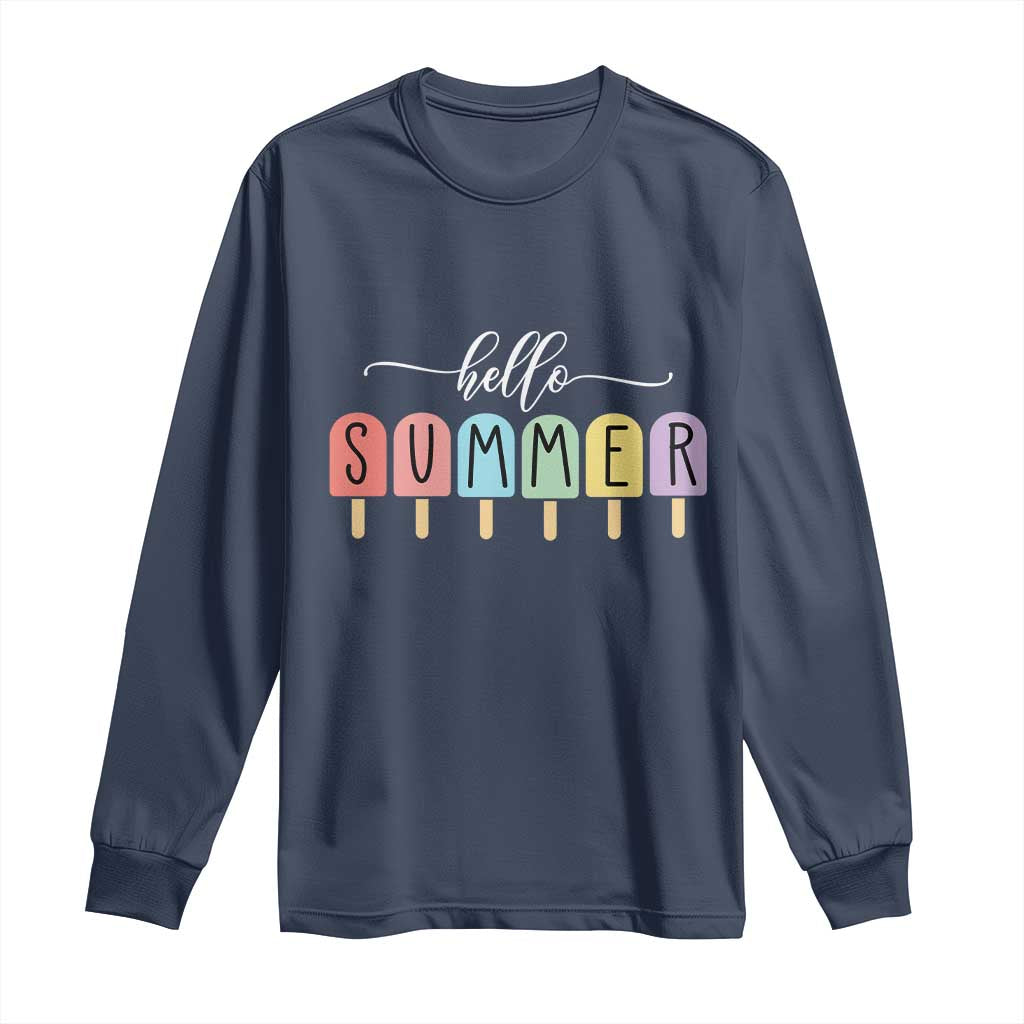 Hello Summer Vacation Ice Cream Popsicle Ice Lolly Long Sleeve Shirt - Wonder Print Shop