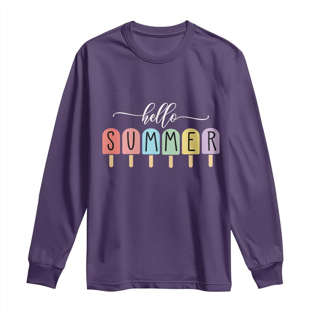 Hello Summer Vacation Ice Cream Popsicle Ice Lolly Long Sleeve Shirt - Wonder Print Shop