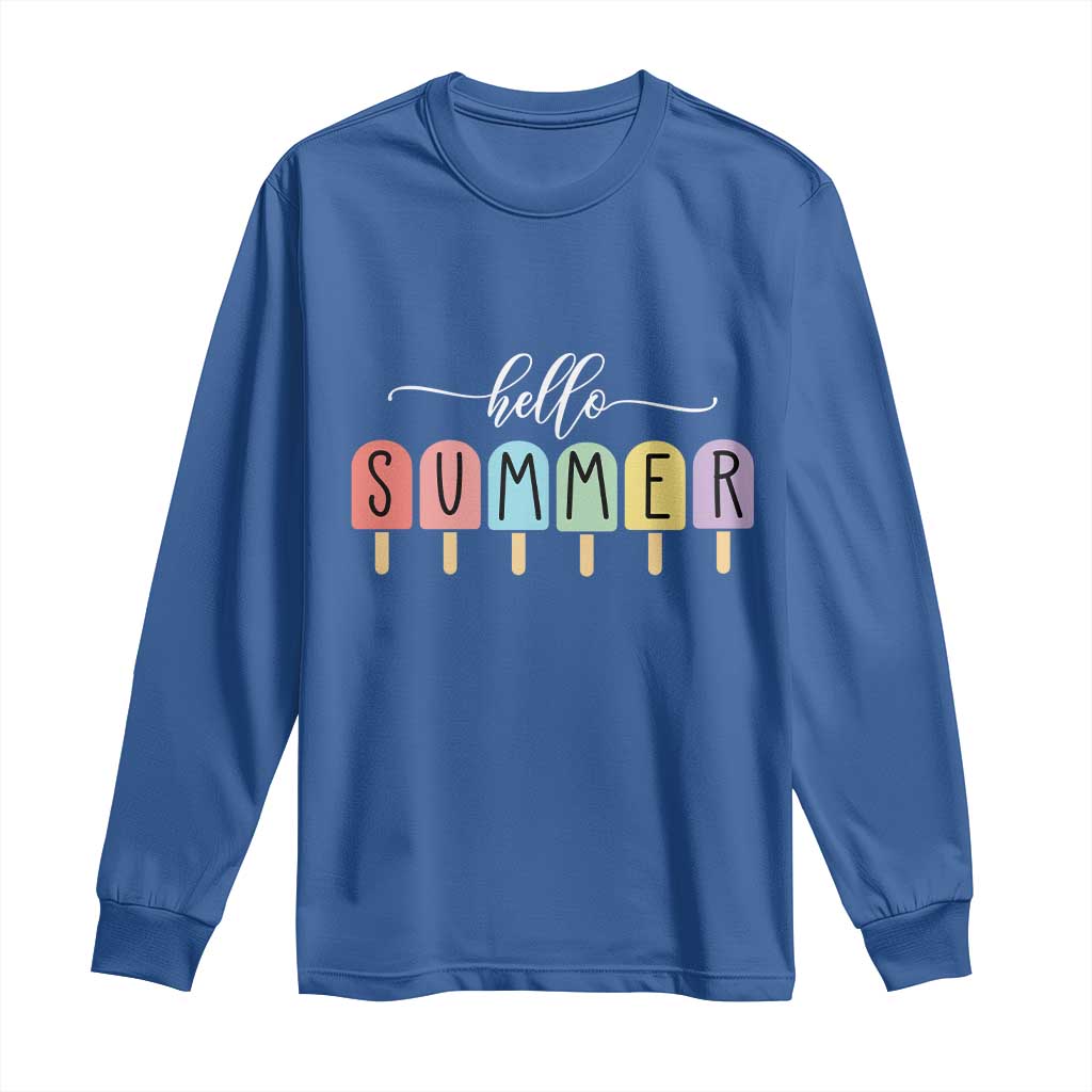Hello Summer Vacation Ice Cream Popsicle Ice Lolly Long Sleeve Shirt - Wonder Print Shop