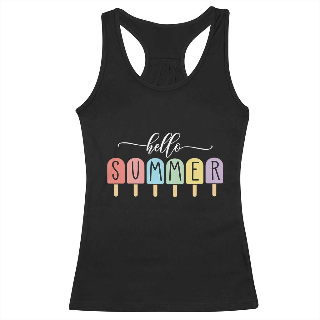 Hello Summer Vacation Ice Cream Popsicle Ice Lolly Racerback Tank Top - Wonder Print Shop