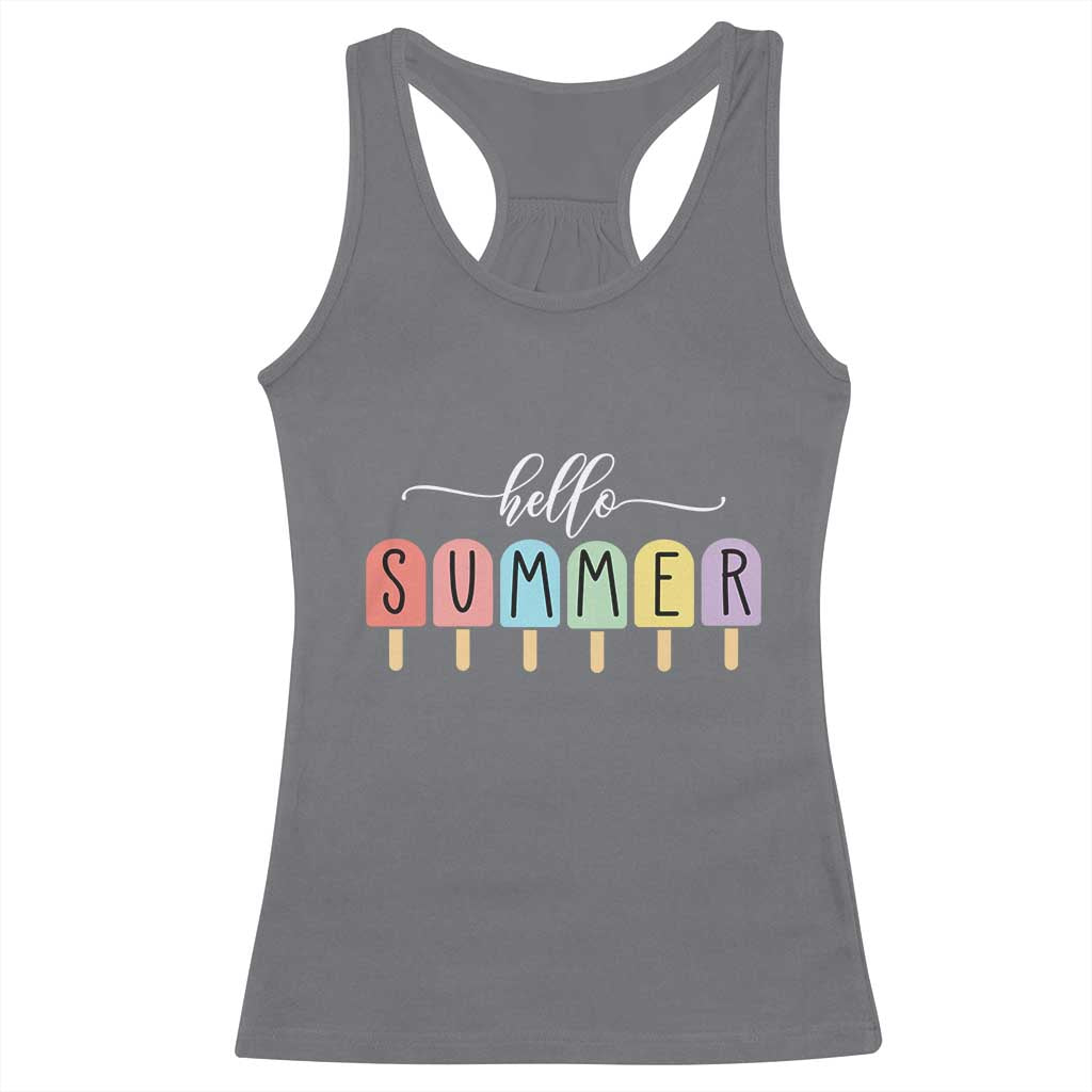 Hello Summer Vacation Ice Cream Popsicle Ice Lolly Racerback Tank Top - Wonder Print Shop