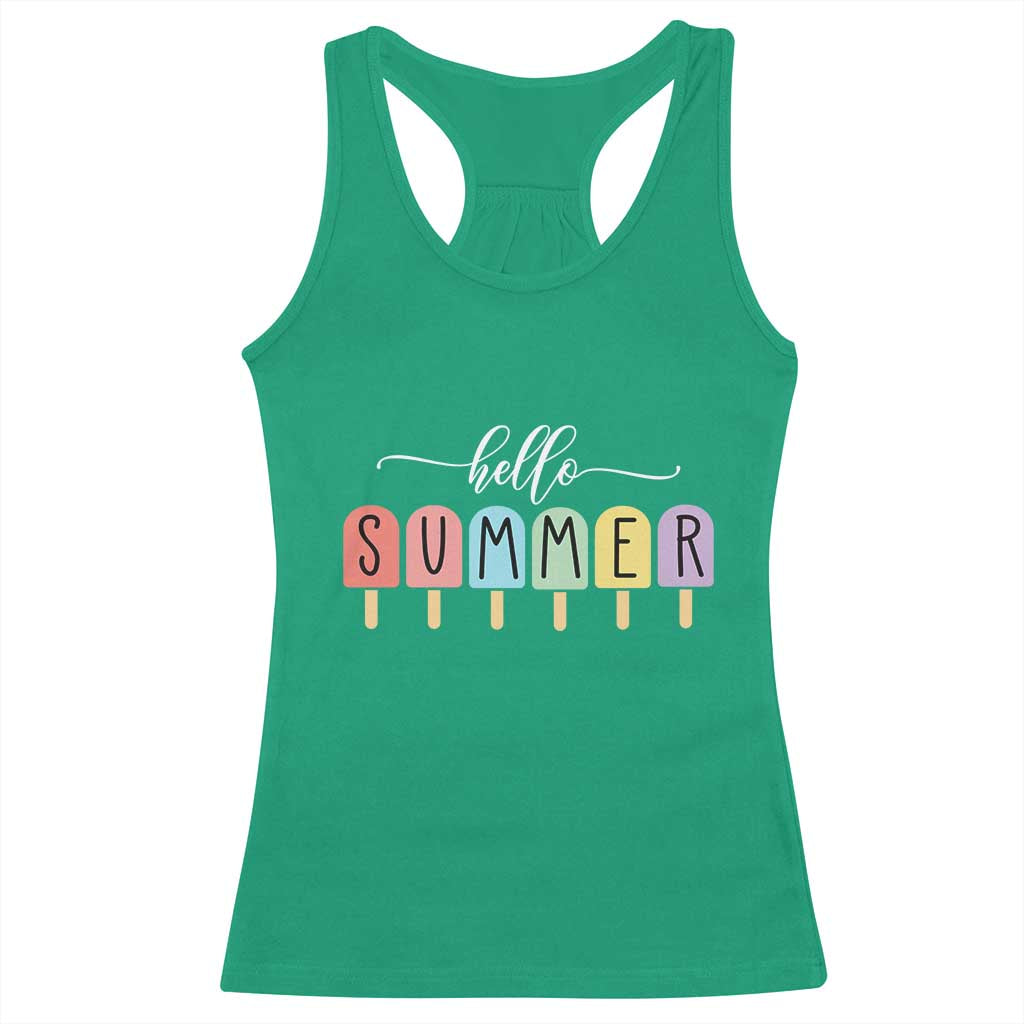 Hello Summer Vacation Ice Cream Popsicle Ice Lolly Racerback Tank Top - Wonder Print Shop