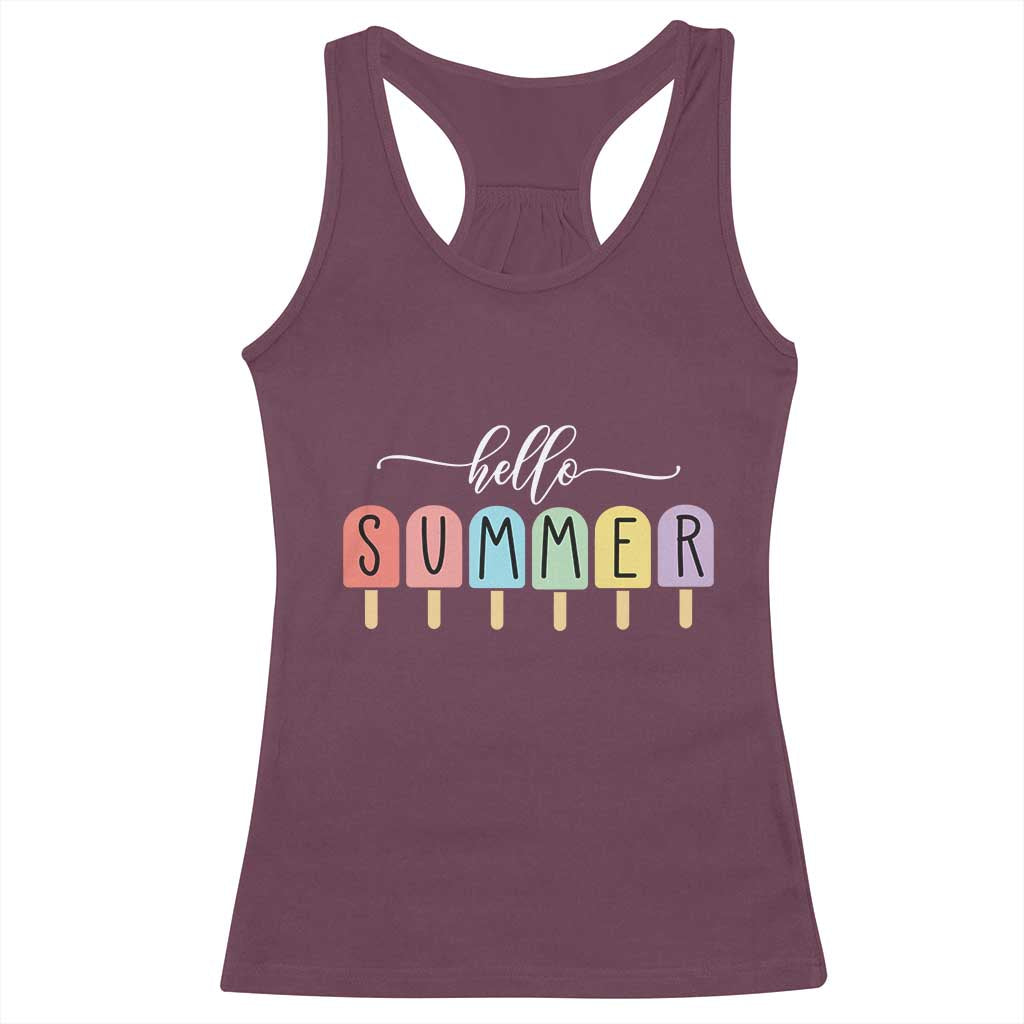 Hello Summer Vacation Ice Cream Popsicle Ice Lolly Racerback Tank Top - Wonder Print Shop