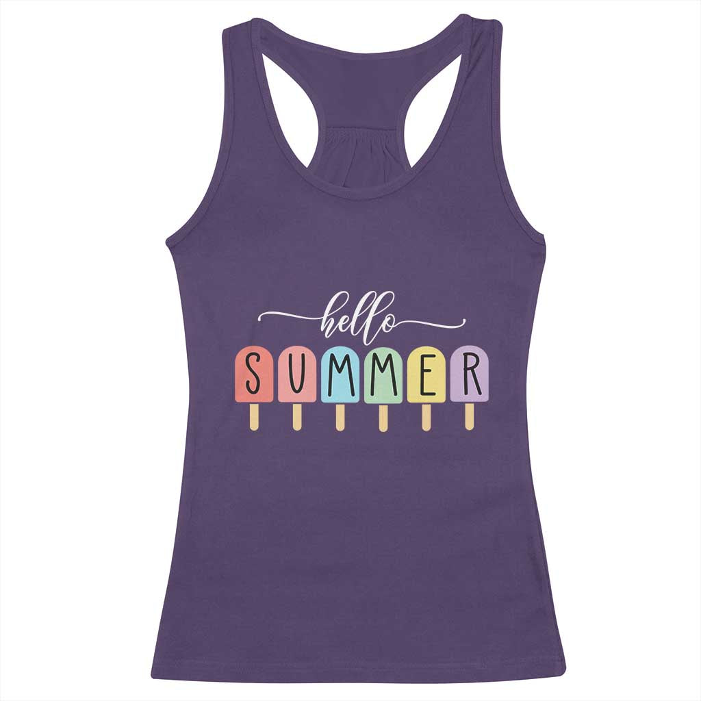 Hello Summer Vacation Ice Cream Popsicle Ice Lolly Racerback Tank Top - Wonder Print Shop