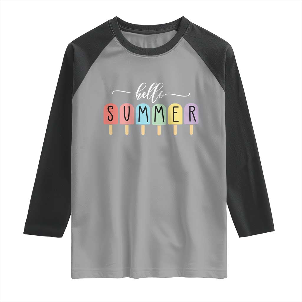 Hello Summer Vacation Ice Cream Popsicle Ice Lolly Raglan Shirt - Wonder Print Shop