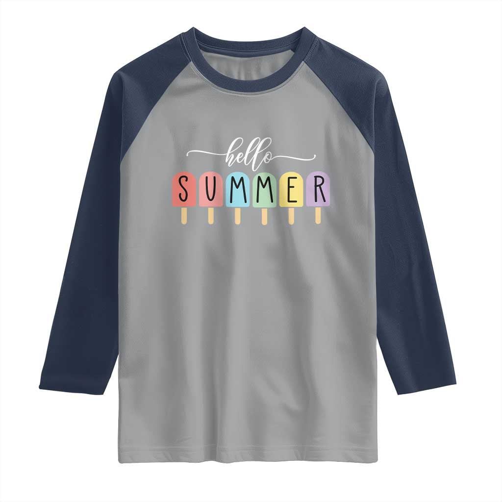 Hello Summer Vacation Ice Cream Popsicle Ice Lolly Raglan Shirt - Wonder Print Shop