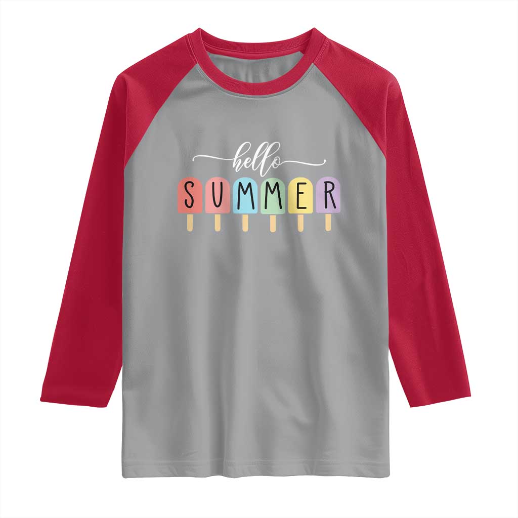 Hello Summer Vacation Ice Cream Popsicle Ice Lolly Raglan Shirt - Wonder Print Shop