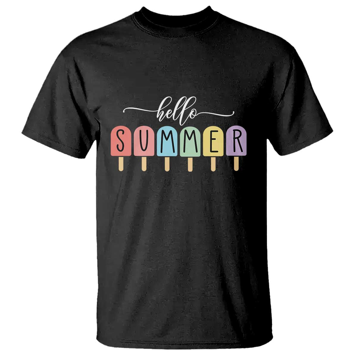 Hello Summer Vacation Ice Cream Popsicle Ice Lolly T Shirt - Wonder Print Shop