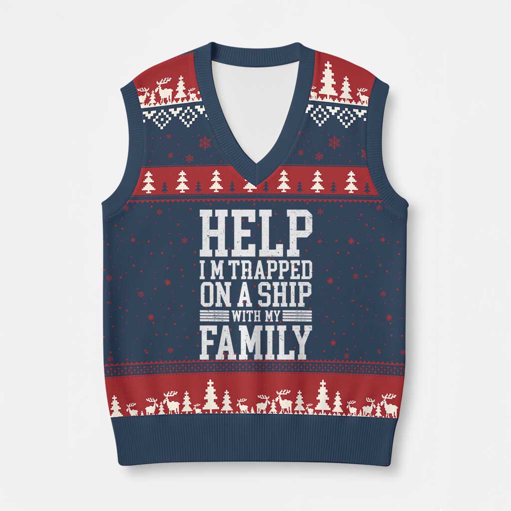 Funny Family Cruise V-Neck Knit Sweater Vest Vacation Trip Matching Cruise Ship - Wonder Print Shop