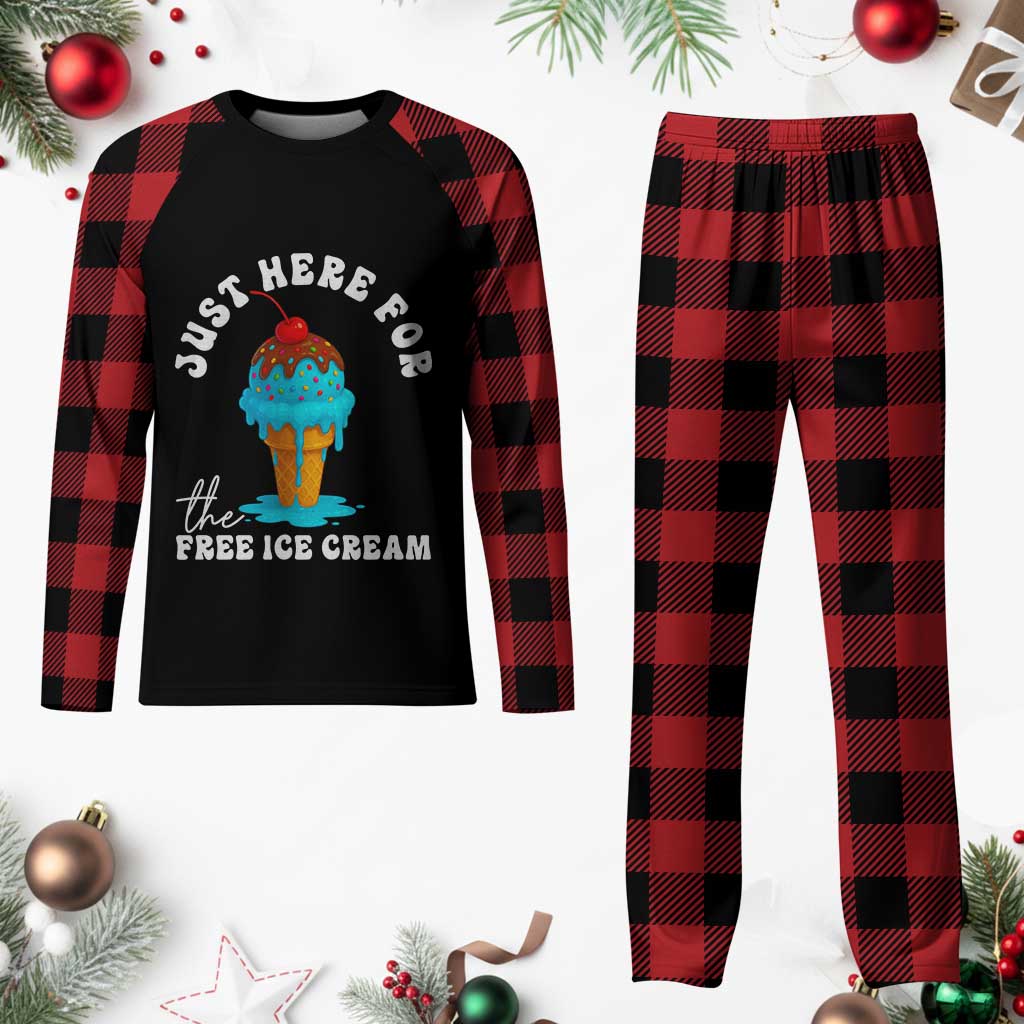I'm Just Here For The Free Ice Cream Plaid Pajama Set Funny Cruise Summer Vacation - Wonder Print Shop