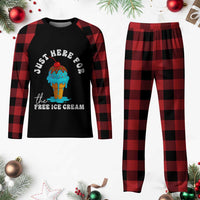 I'm Just Here For The Free Ice Cream Plaid Pajama Set Funny Cruise Summer Vacation - Wonder Print Shop