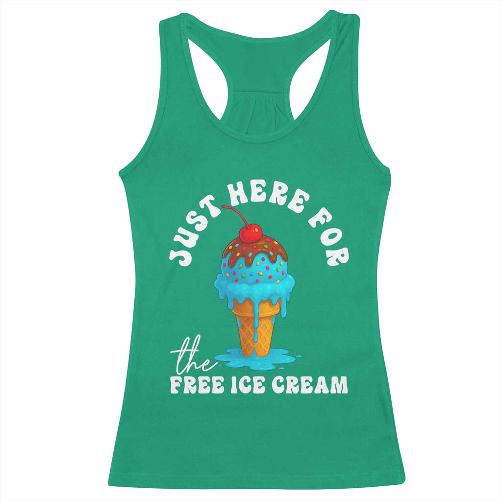I'm Just Here For The Free Ice Cream Racerback Tank Top Funny Cruise Summer Vacation - Wonder Print Shop