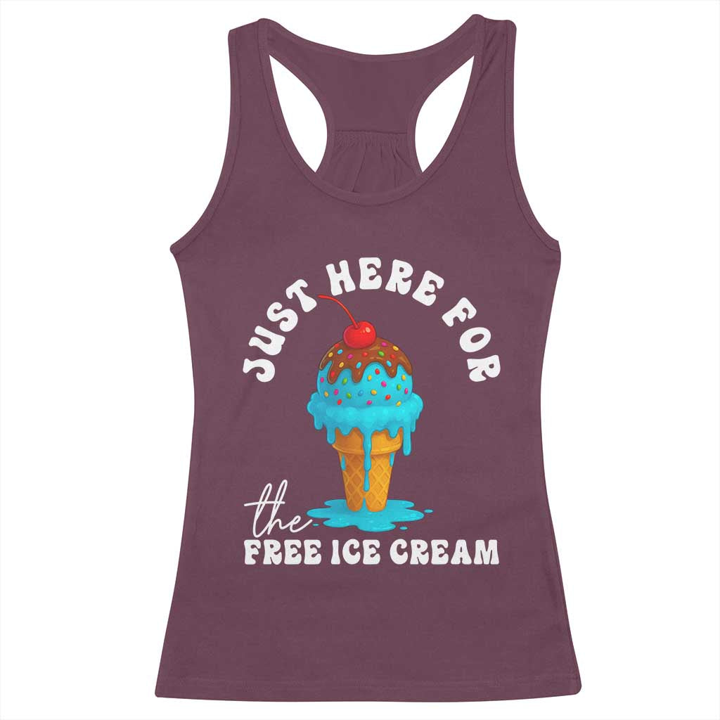 I'm Just Here For The Free Ice Cream Racerback Tank Top Funny Cruise Summer Vacation - Wonder Print Shop