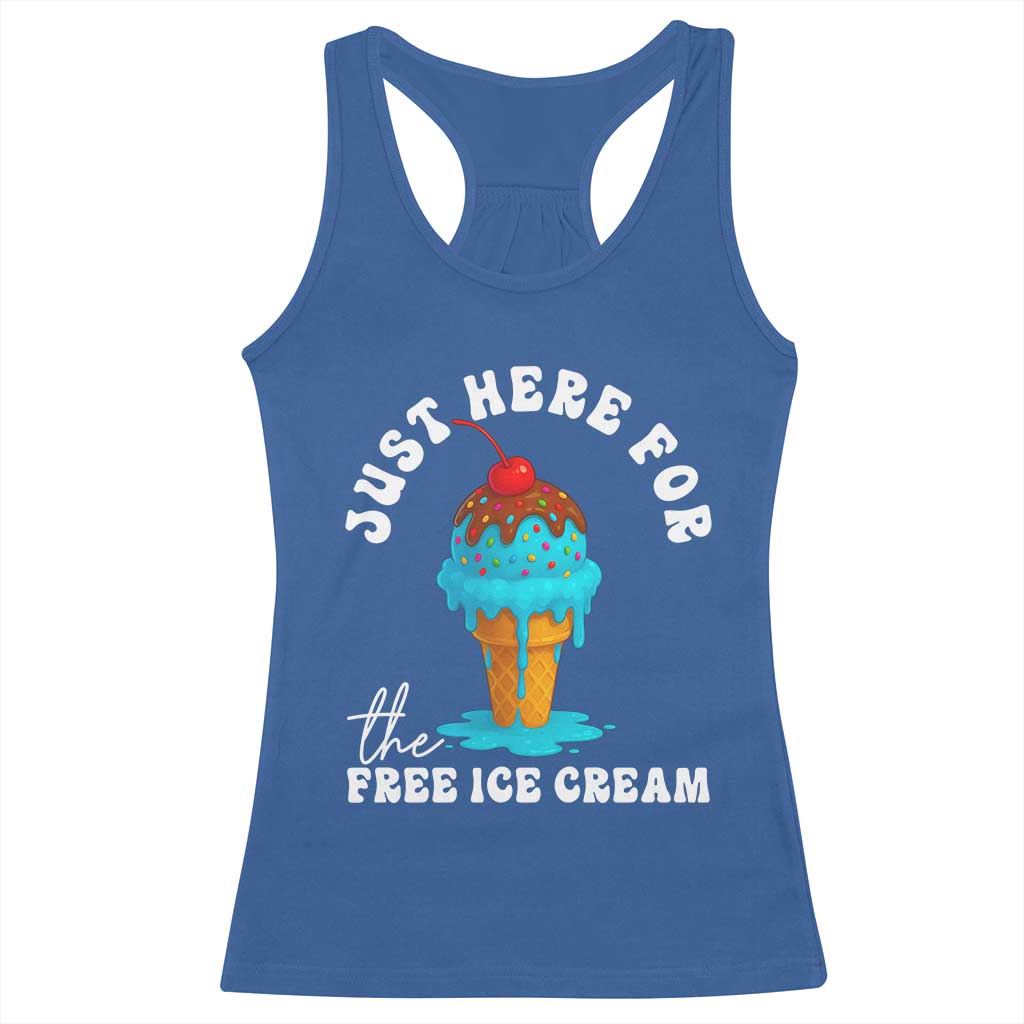 I'm Just Here For The Free Ice Cream Racerback Tank Top Funny Cruise Summer Vacation - Wonder Print Shop